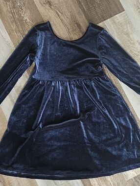 Old Navy Girls Navy Velvet Long Sleeve Party Dress